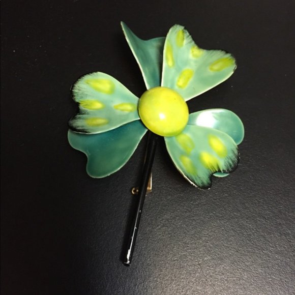 Vintage Original by Robert Enamel Flower or Shamrock Brooch - Picture 1 of 4